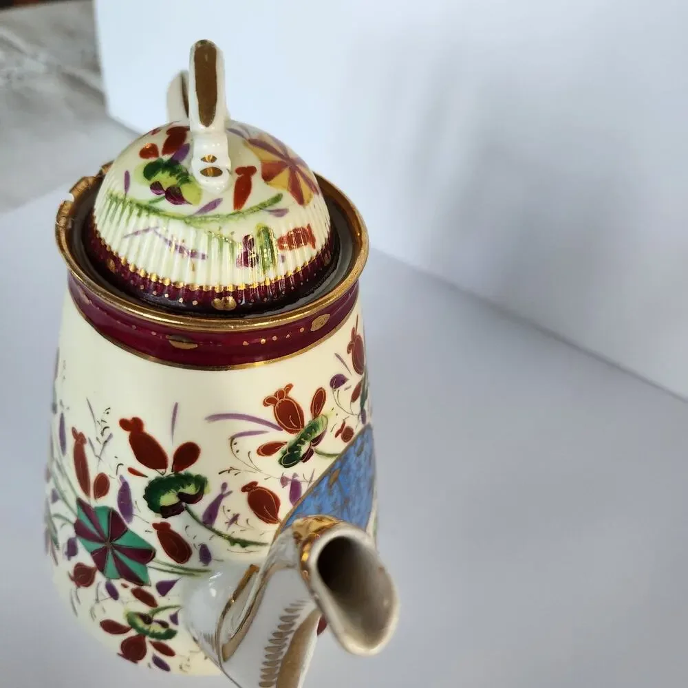 Antique 20s German Handpainted Chocolate Coffee Pot Gilt Floral Art Deco